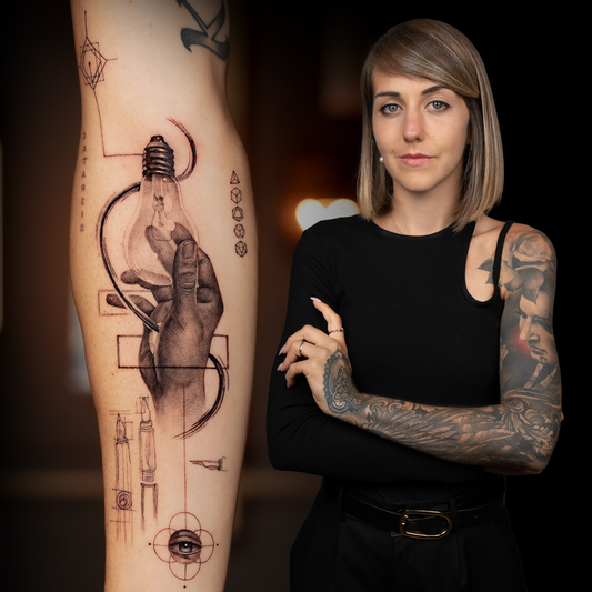 Concept Art tattoo: composición con piezas microrealistas